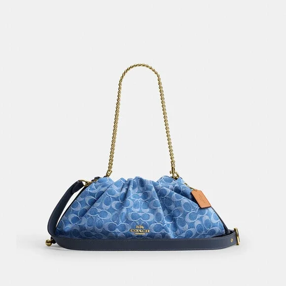 Coach Faye Large Shoulder Bag In Signature Denim - Picture 1 of 7